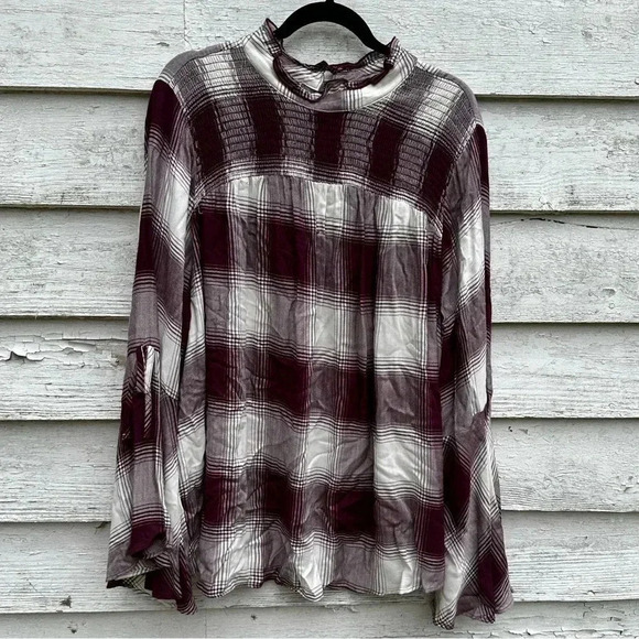 Lane Bryant Tops - Lane Bryant blouse deep plum and cream plaid size 22 90’s grunge Y2K plus size‎